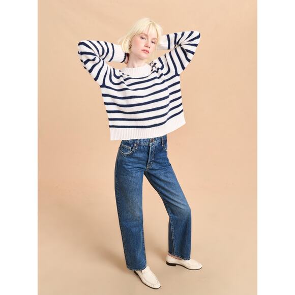 La Ligne Sweaters - La Ligne Cropped Marin Sweater Striped Cream Navy - XS